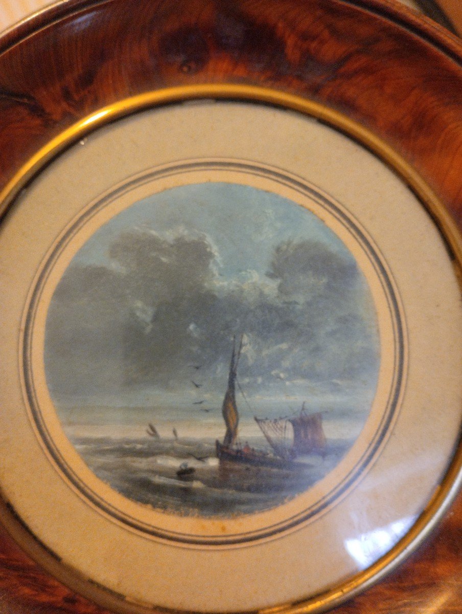 Paire De Marines-  Huile Sur Carton -  Raymond Eugène Goethals - V. 1850.-photo-1