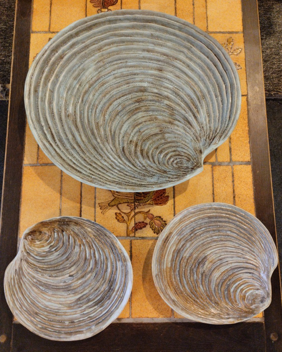 Suite Of Three Dishes - Dominique Guillot - Vallauris - C. 1970.