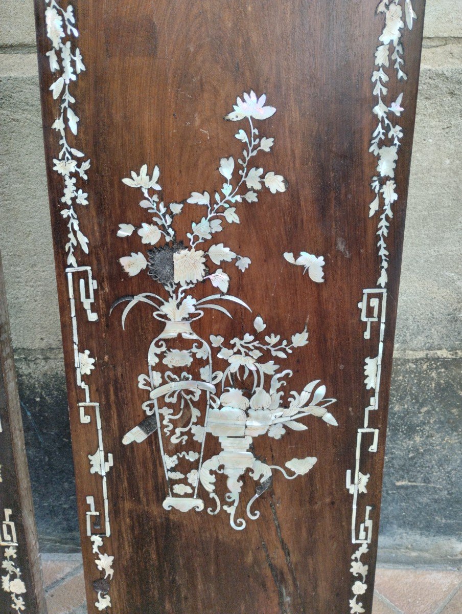 Pair Of Panels - Ironwood - Mother-of-pearl - China - C. 1900.-photo-4