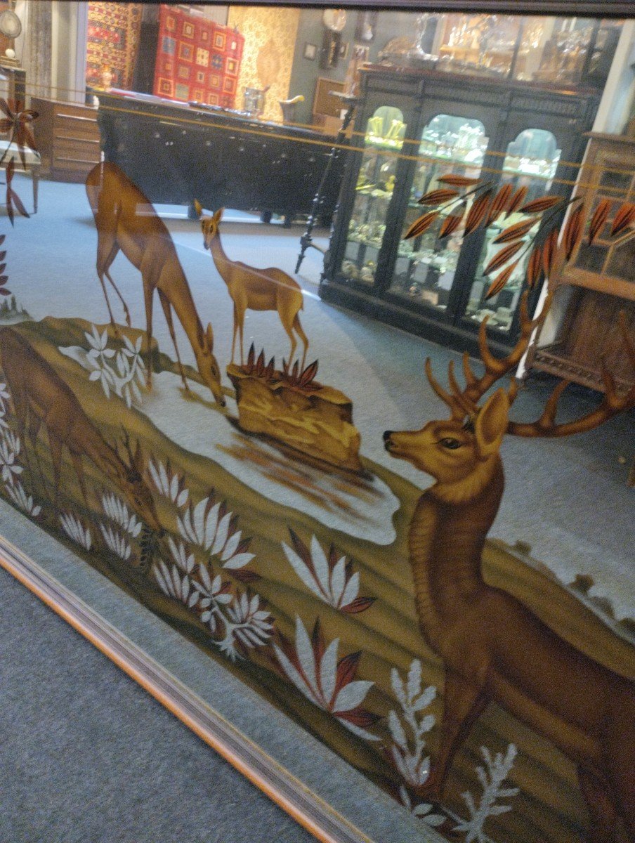 Panel - Mirror - Verre églomisé - Hunting - C. 1950-photo-7