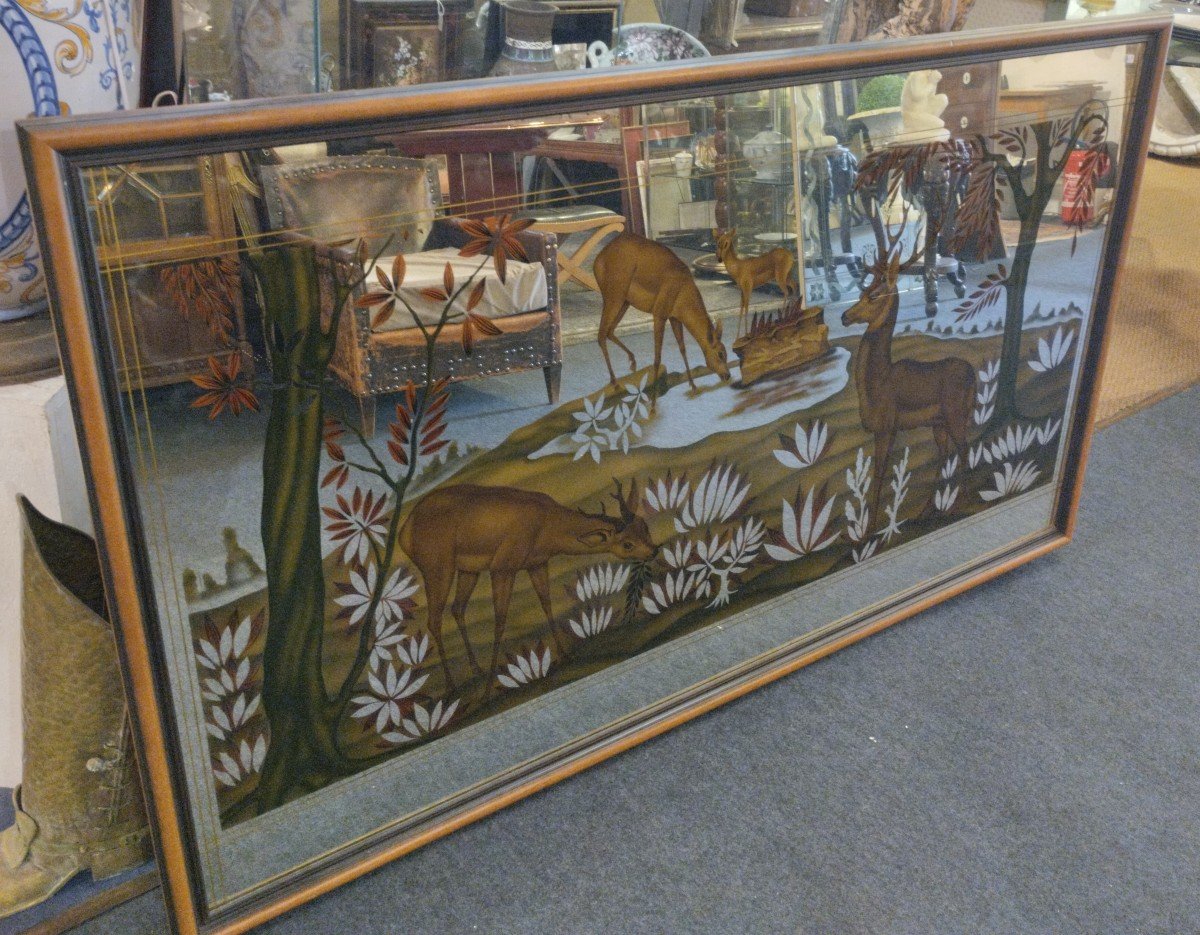 Panel - Mirror - Verre églomisé - Hunting - C. 1950