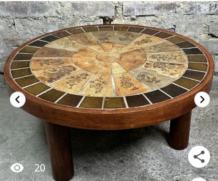 Table Basse - Herbier - Céramique - Raymonde Leduc - V. 1960.-photo-1