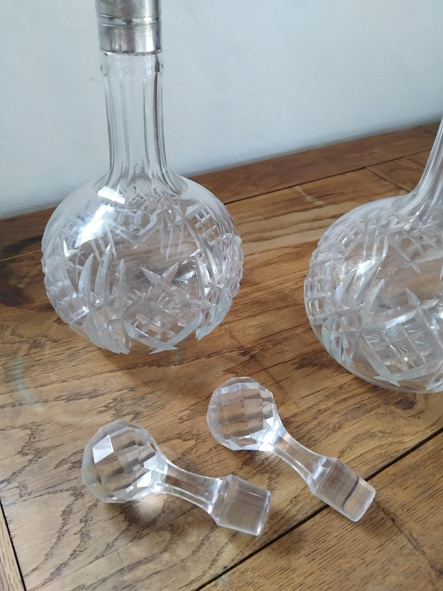 Paire de carafes- Cristal et métal argenté - Baccarat-v. 1930.-photo-4