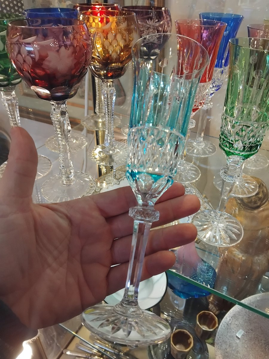 Suite de six flûtes à  champagne - Cristallerie de Lorraine - v . 1970-photo-2