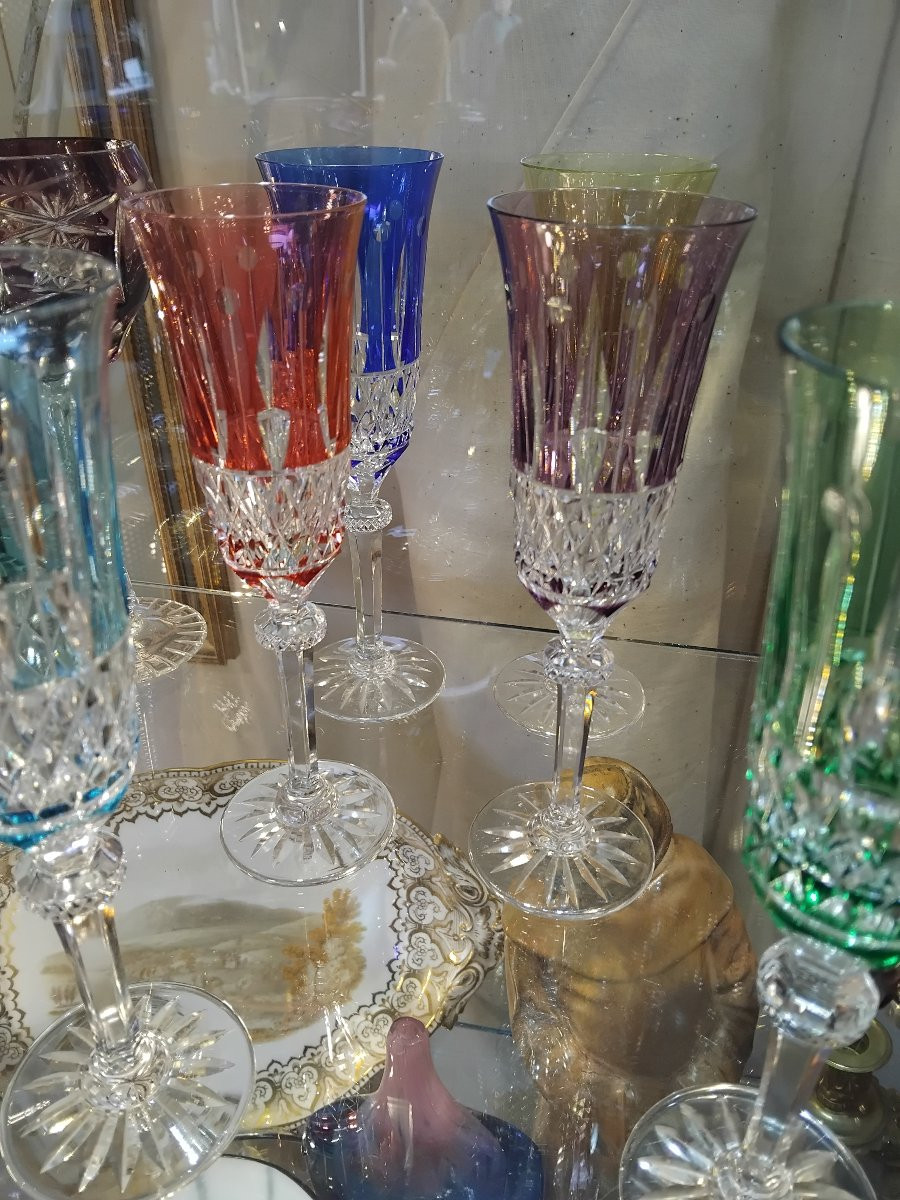Suite de six flûtes à  champagne - Cristallerie de Lorraine - v . 1970-photo-4