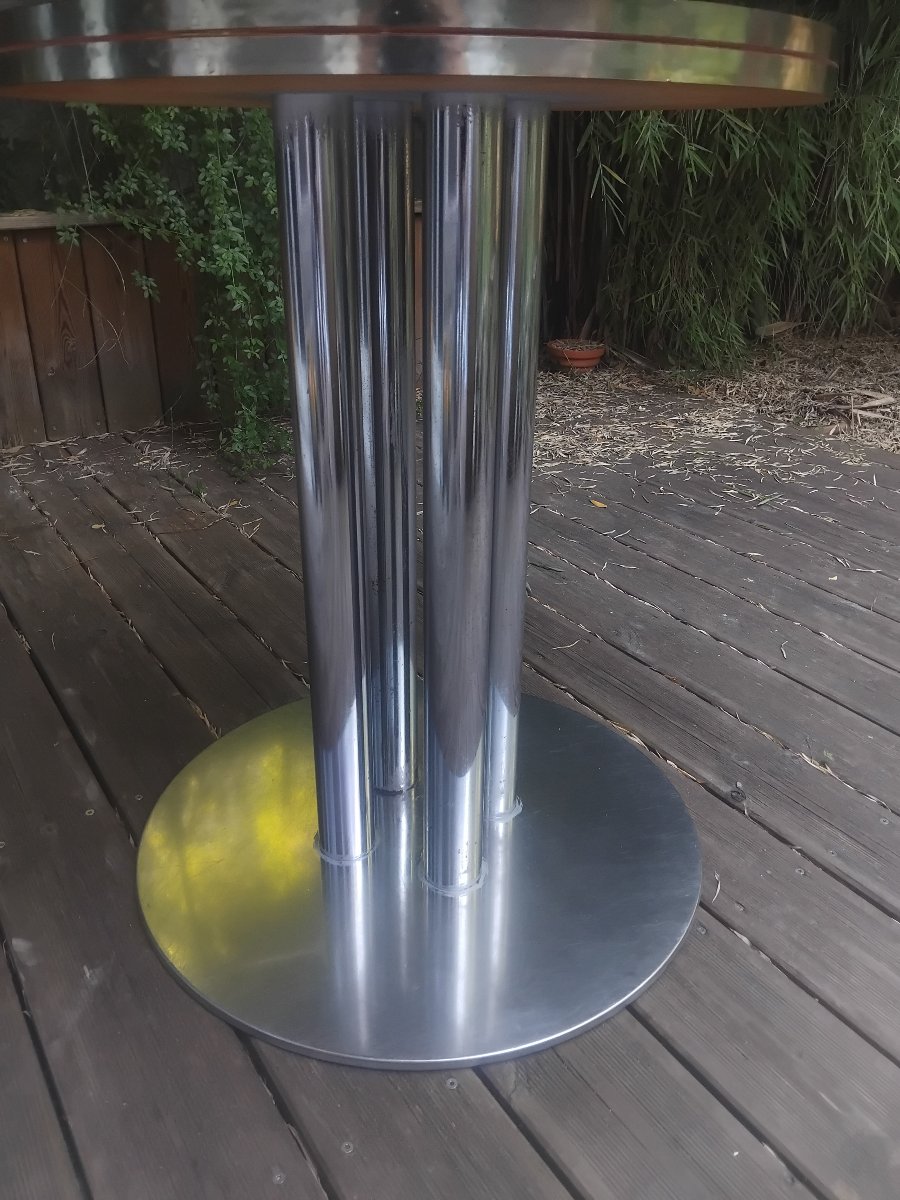 Table italienne - Acier et verre fumé - v. 1970.-photo-2