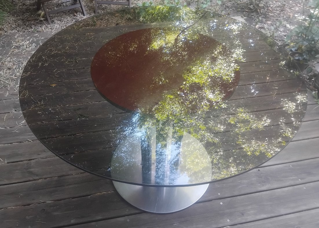Table italienne - Acier et verre fumé - v. 1970.-photo-3