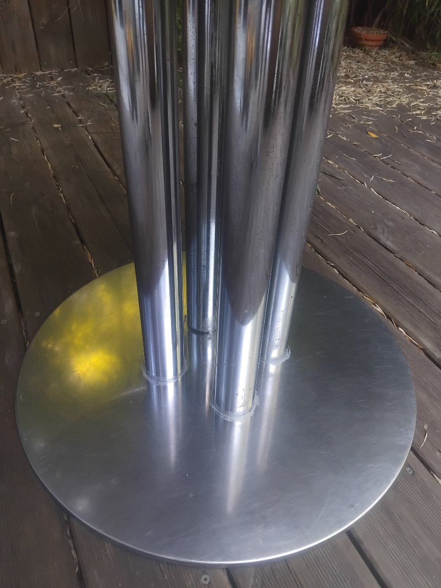 Table italienne - Acier et verre fumé - v. 1970.-photo-4