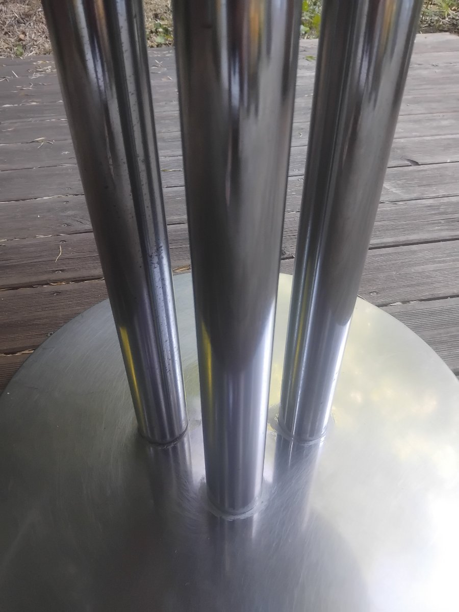Table italienne - Acier et verre fumé - v. 1970.-photo-3