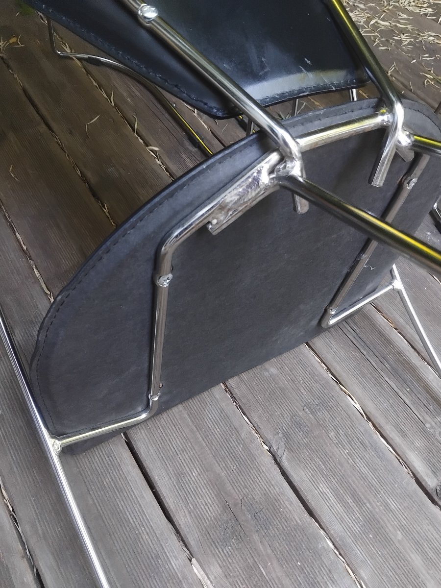 Suite Of Four Chairs - Chromed Metal And Leather - Model Linda - Arrben - Italy - Circa 1980.-photo-4