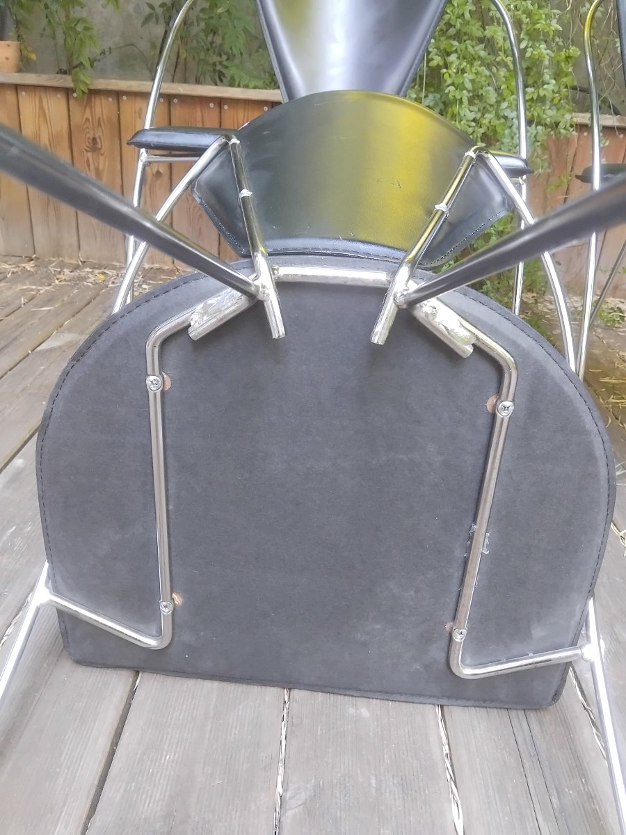 Suite Of Four Chairs - Chromed Metal And Leather - Model Linda - Arrben - Italy - Circa 1980.-photo-6