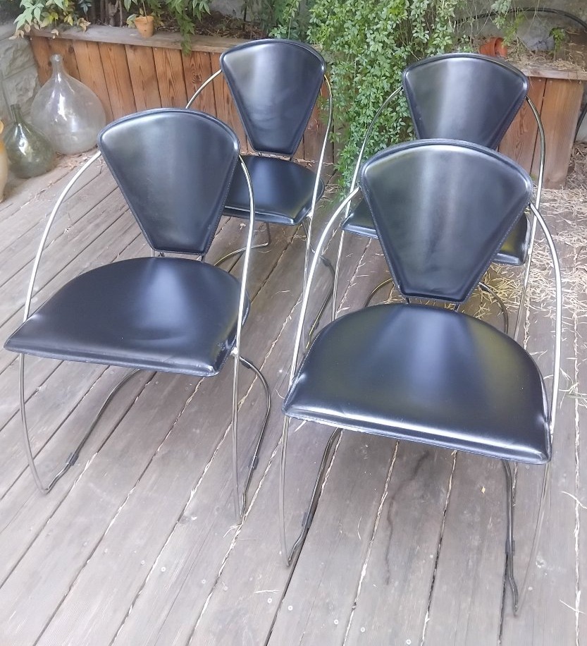 Suite Of Four Chairs - Chromed Metal And Leather - Model Linda - Arrben - Italy - Circa 1980.