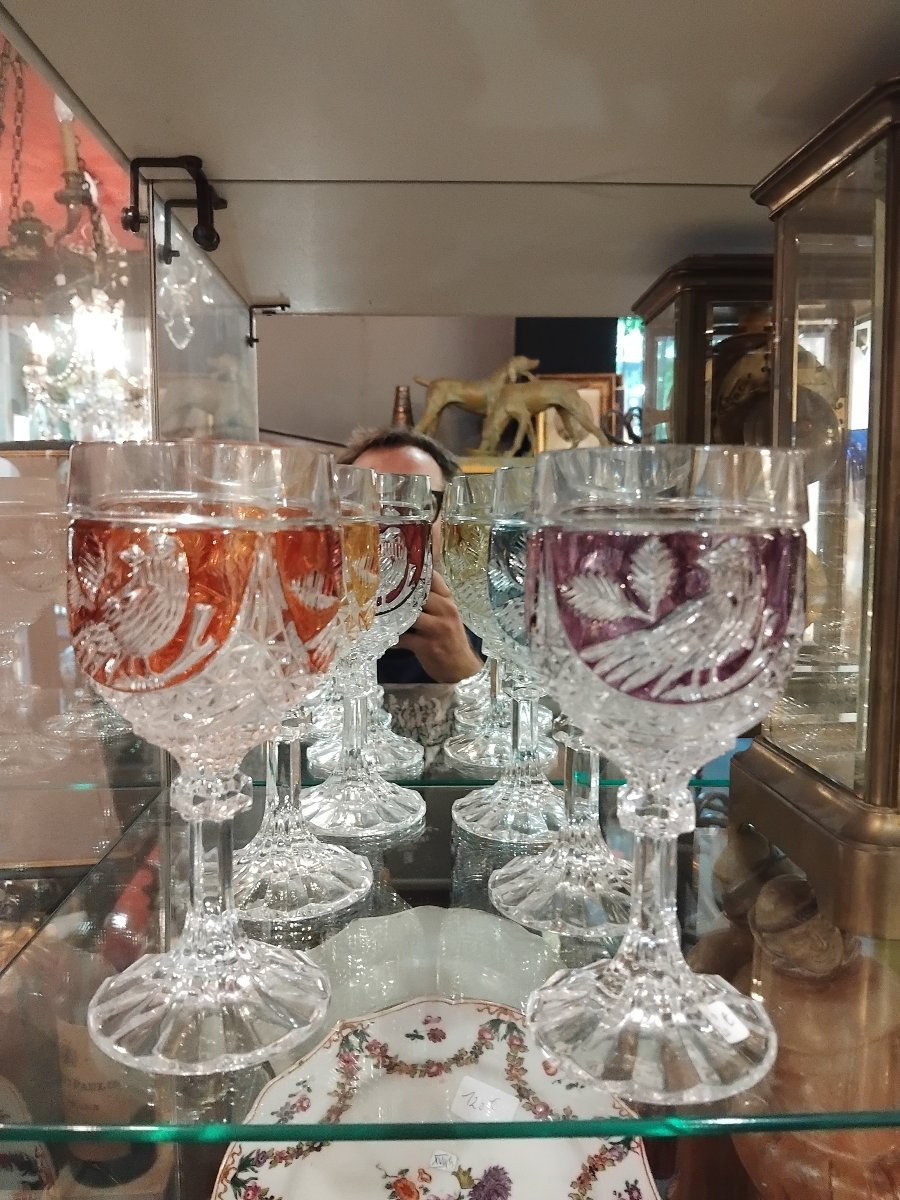Set Of Six Glasses - Byrdes Cristal - Hofbauer Manufactory - Germany - C. 1970-photo-3