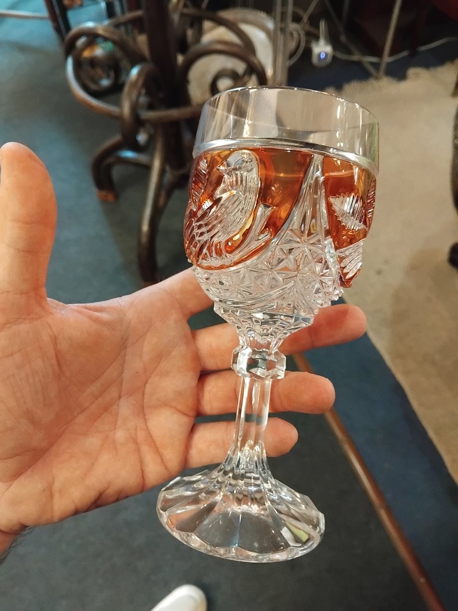 Set Of Six Glasses - Byrdes Cristal - Hofbauer Manufactory - Germany - C. 1970-photo-4