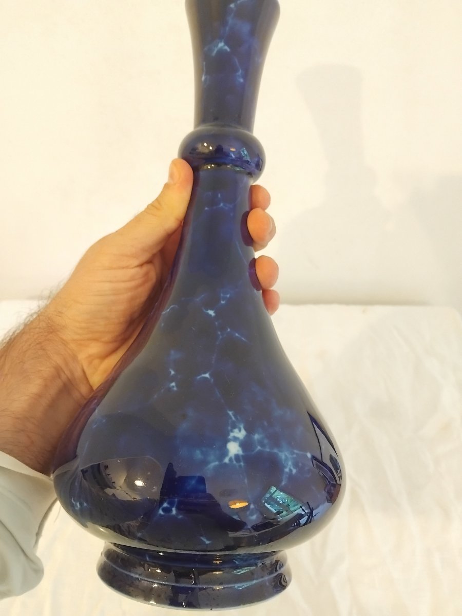 Pied de lampe - Vase - Porcelaine de Sèvres- Bleu cobalt - Modèle de 1874 - Fin XIX e s.-photo-4