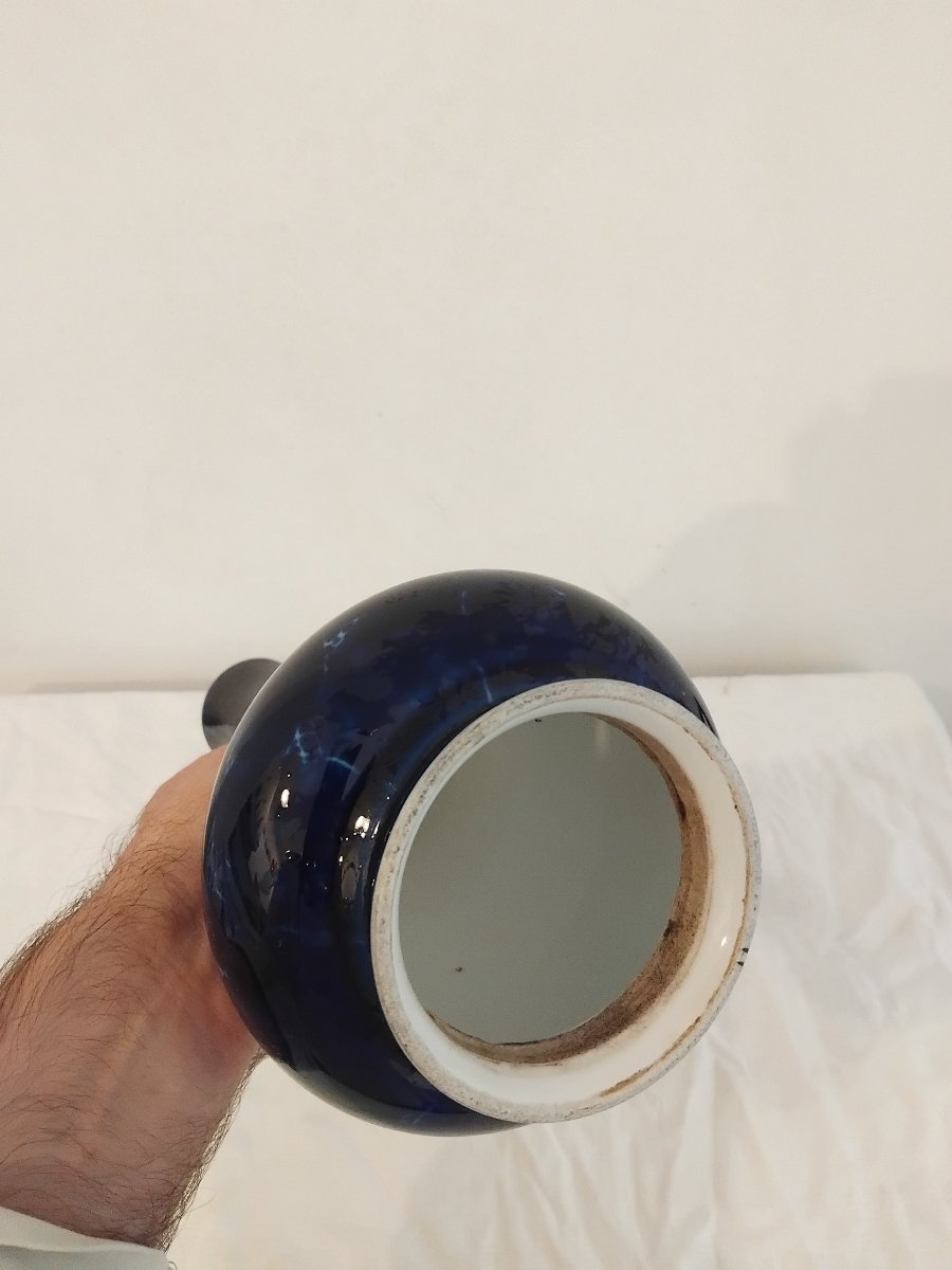 Pied de lampe - Vase - Porcelaine de Sèvres- Bleu cobalt - Modèle de 1874 - Fin XIX e s.-photo-1