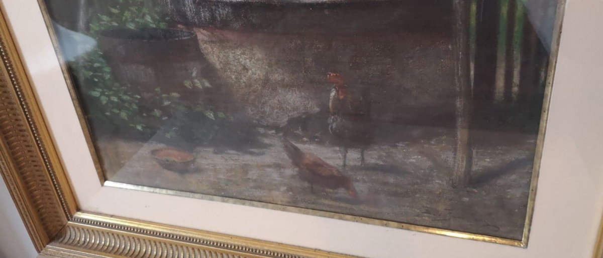 Pastel-scène De Basse Cour- Eloi Fouché (1854-1918)-photo-2