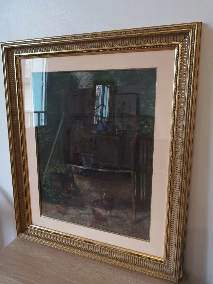 Pastel-scène De Basse Cour- Eloi Fouché (1854-1918)