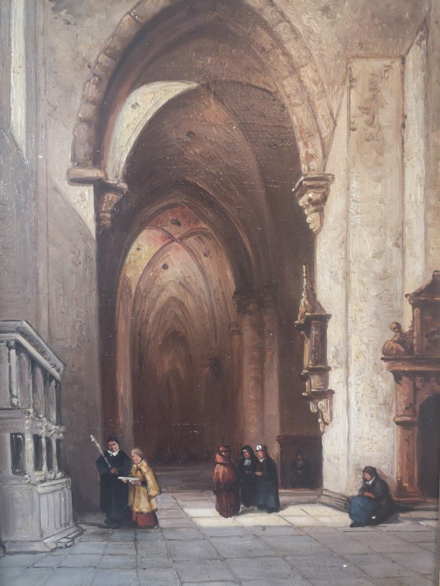 Oil On Panel- Interior Of The Church Of Trier- Johannes  Bosboom (1817-1891).-photo-2