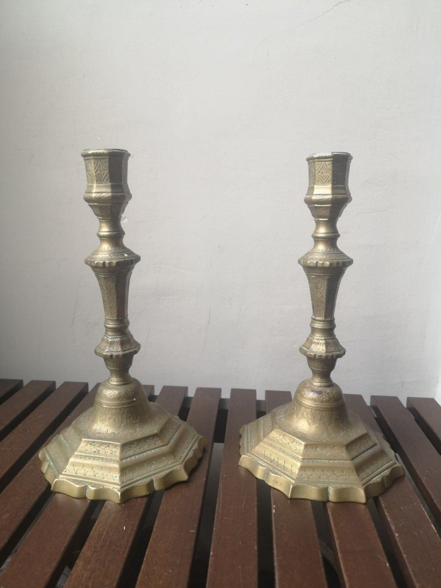Pair Of Candlesticks- Regency-bronze Gilt- XVIII E S.