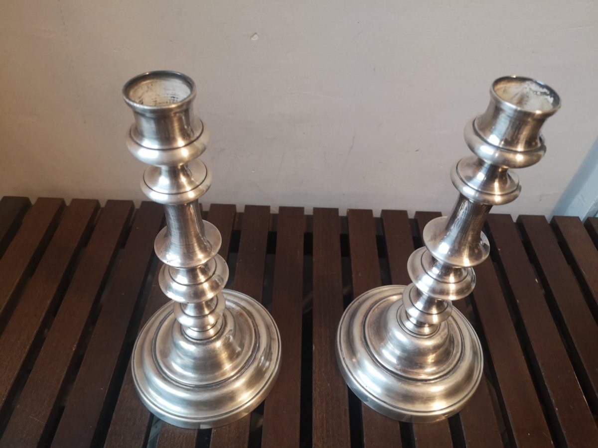 Pair Of Candlesticks- Silver Bronze- Around 1900.-photo-2