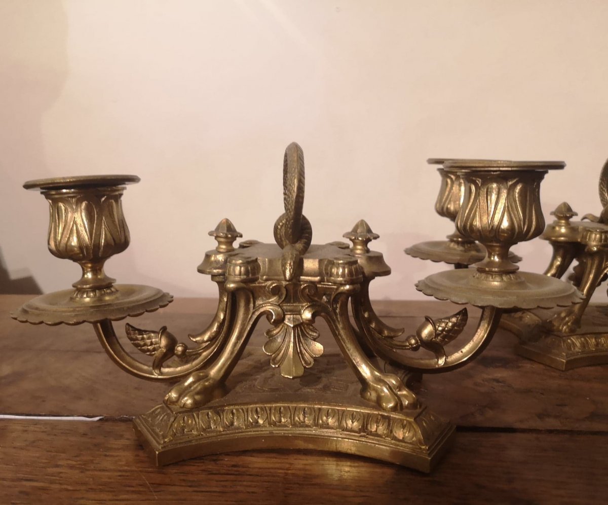 Paire De chandeliers-bronze Doré- Vers 1900.-photo-2
