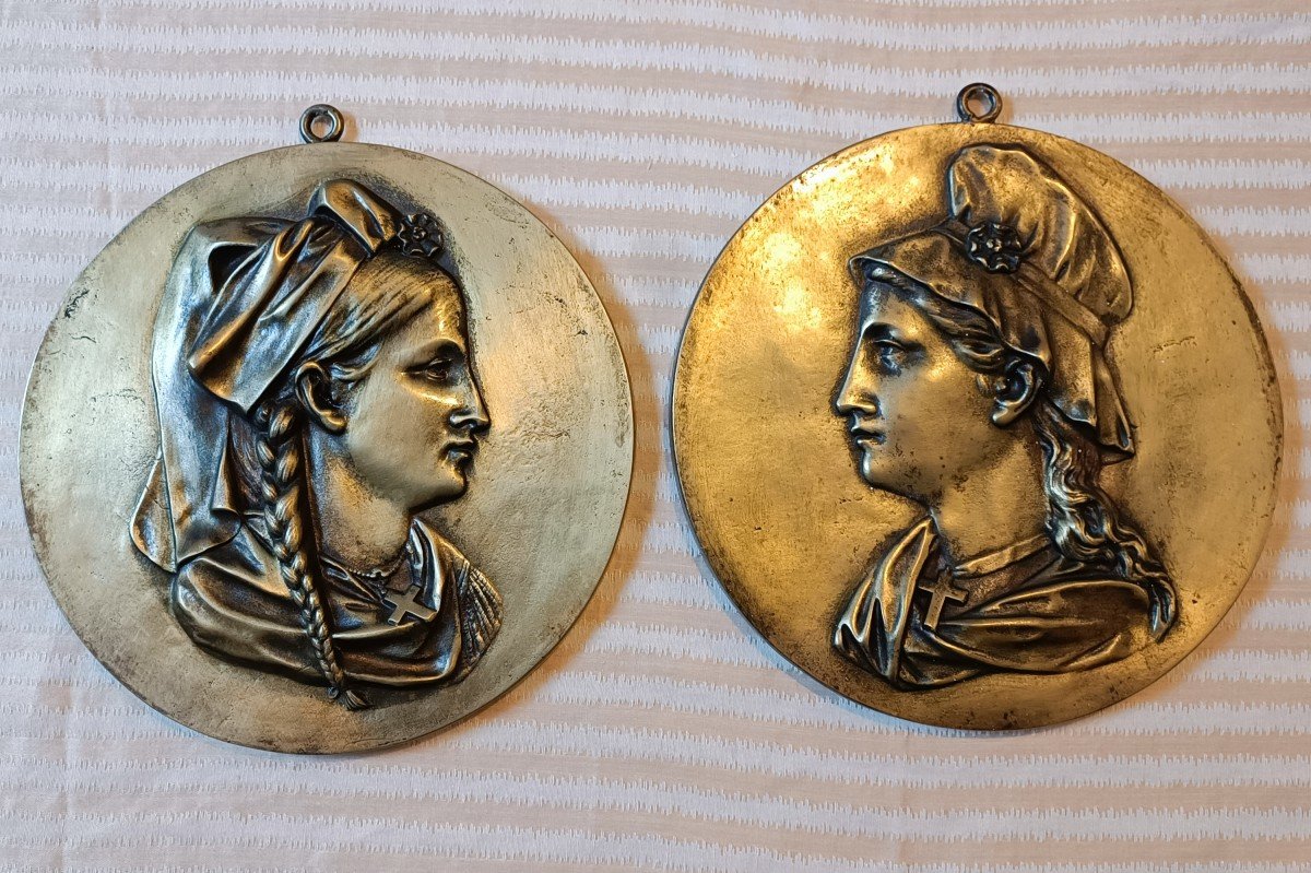 Paire De Médaillons- Bronze- Alsace Et Lorraine- Fin XIXe