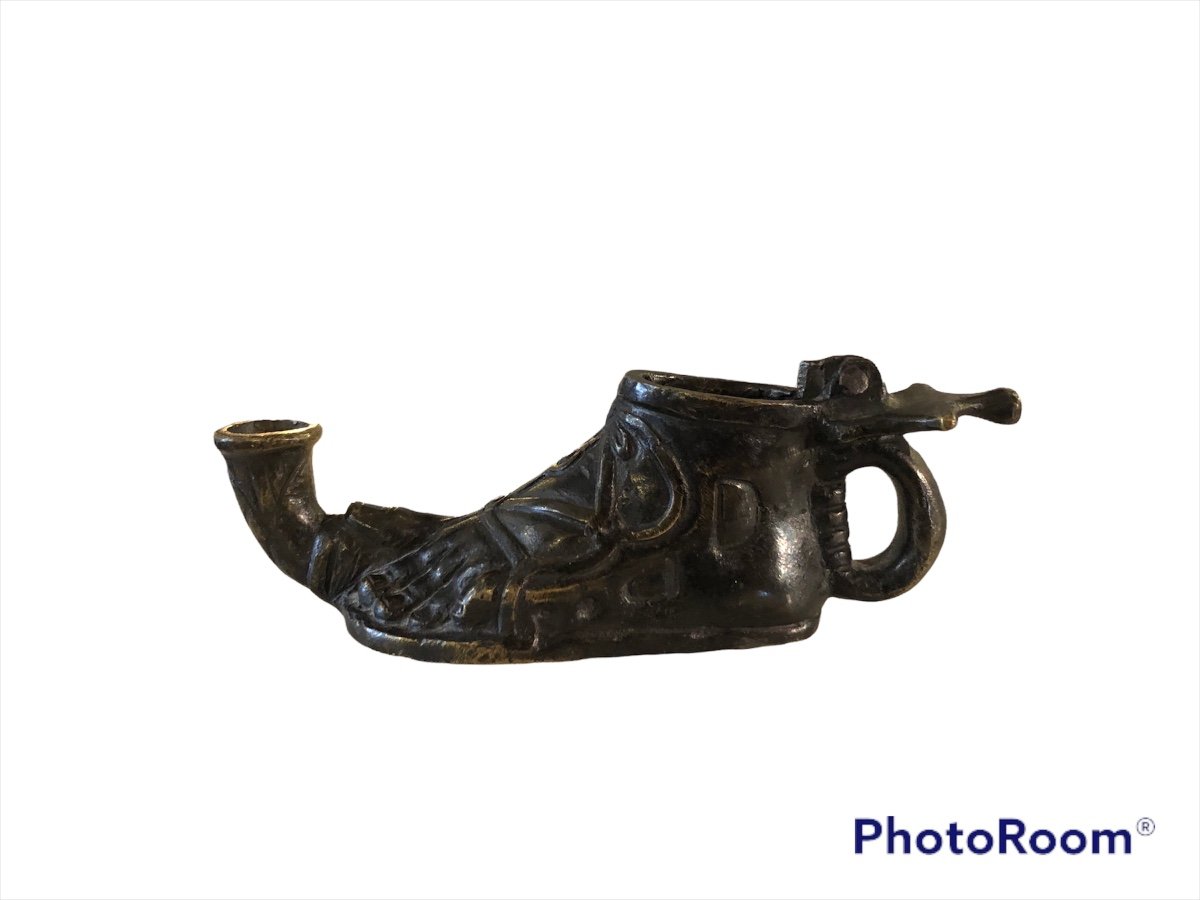 Oil Lamp In Patinated Bronze - Souvenir Of The Grand Tour - Early XIXth Century-photo-2