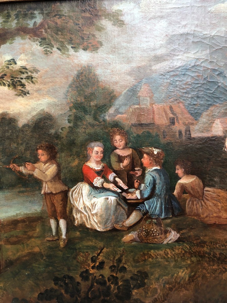 Huile Sur Toile- Scène Champêtre- Louis XV- Fin XVIIIe s.-photo-4