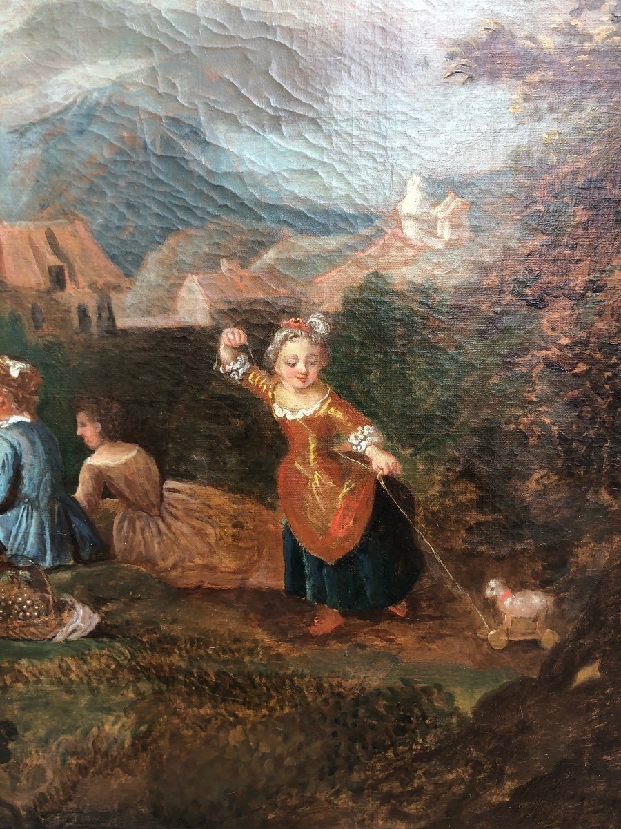 Huile Sur Toile- Scène Champêtre- Louis XV- Fin XVIIIe s.