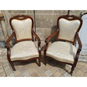 Pair Of Armchairs - Mahogany - Louis-philippe - 20th C.