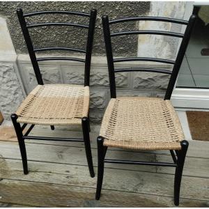 Pair Of Chairs - Vintage - Beech - Italy - C.1950.