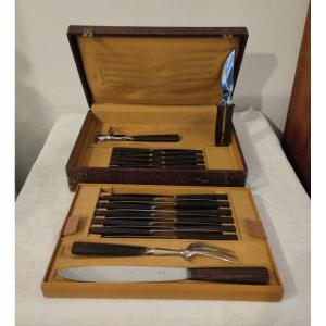 Knife Box - Macassar Ebony - Art Deco - 27 Pieces - C. 1930.