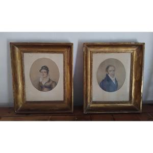 Pair Of Portraits - Watercolor And Gouache - Jean Urbain Guerin -  Empire - C. 1810