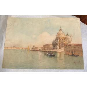 Dessin - Aquarelle- Veduta- Venise- E. Brugnoli (1859-1944)