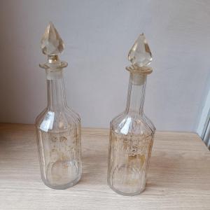 Paire De Carafes - Cristal -   Début XIX E S.