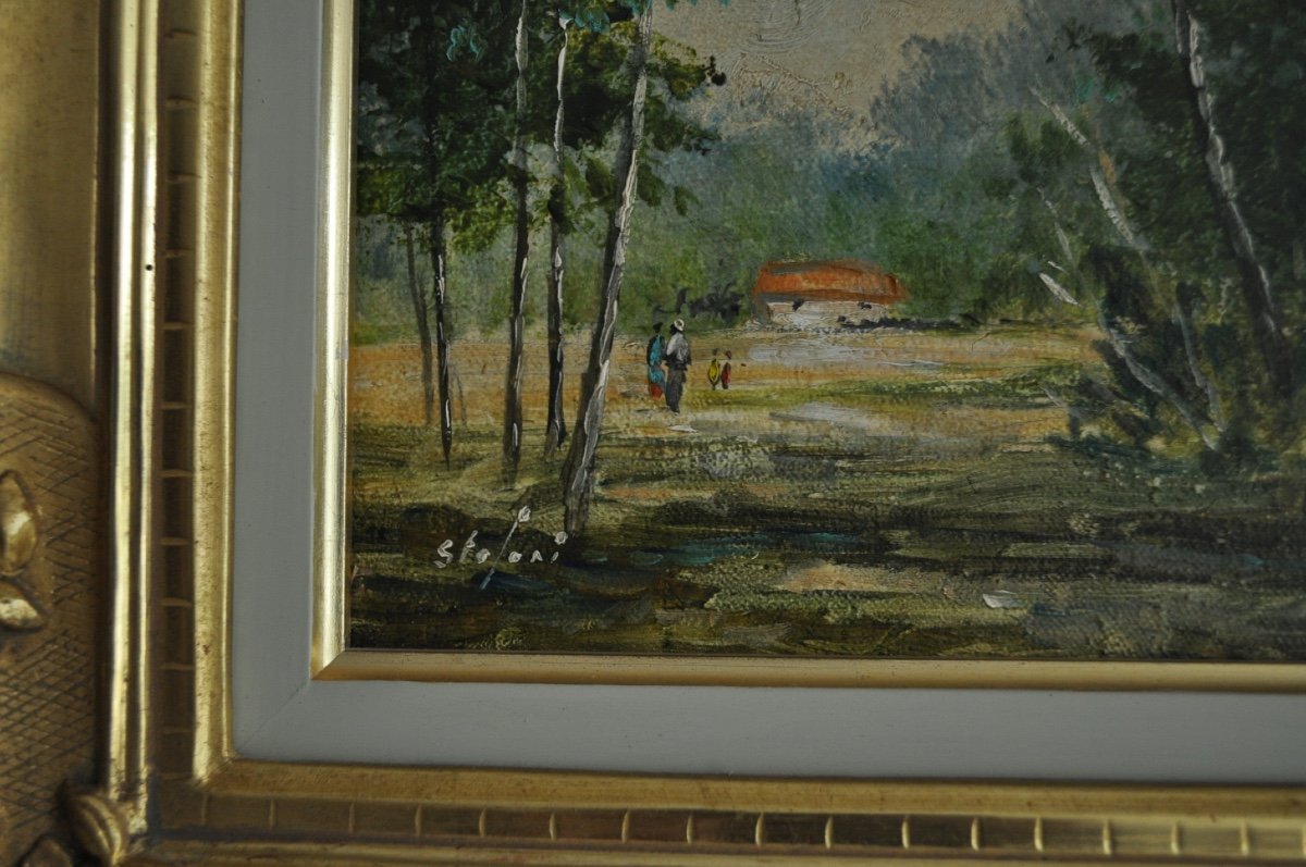 Pierre Stefani Huile Sur Toile Paysage La Clairière Daté 89 Tableau beau cadre en bois doré-photo-4