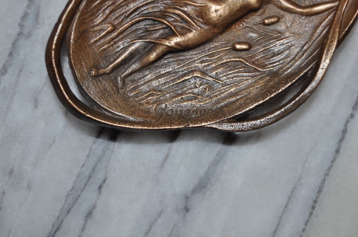 Petit Vide Poche En Bronze d'époque Art Nouveau Signé Goyeau Décor De Femme Nue-photo-2