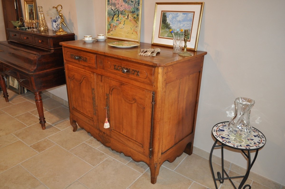 Louis XV Buffet In Solid Cherry, 19th Century Old Low Bahut-photo-4