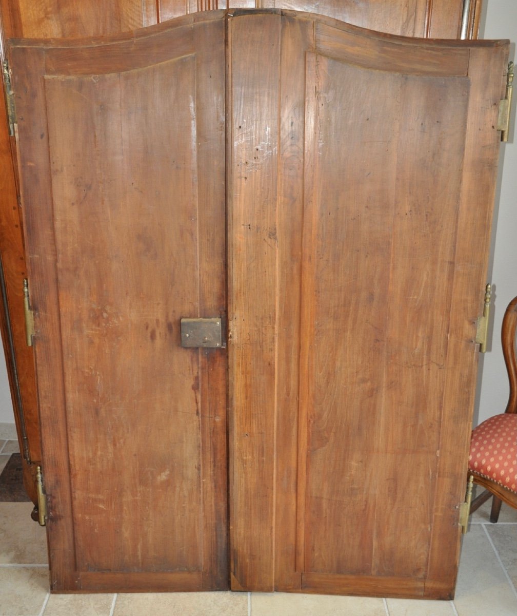 Paire De Portes d'Armoire Louis XV Ancienne En Merisier Massif époque 18ème Siècle Boiserie-photo-3