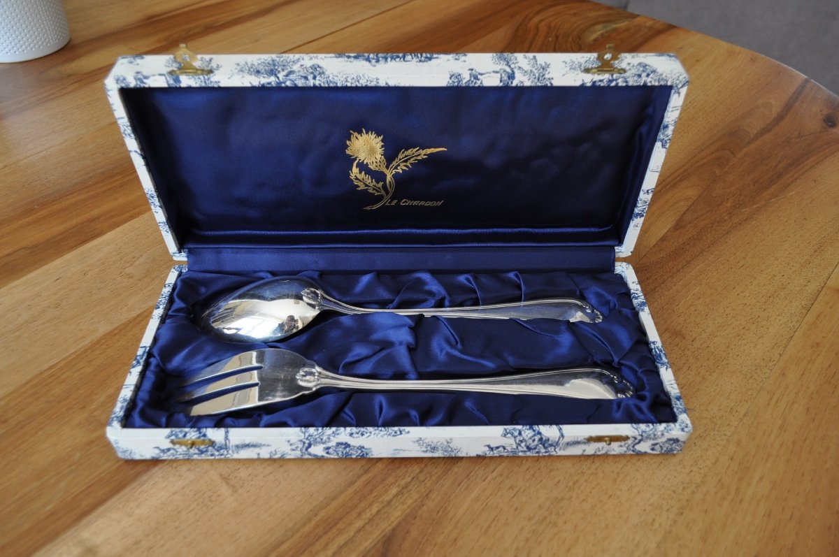 Service Cutlery Dit à Ragout In Silver Metal Brand St Medard Fork Spoon Louis XV