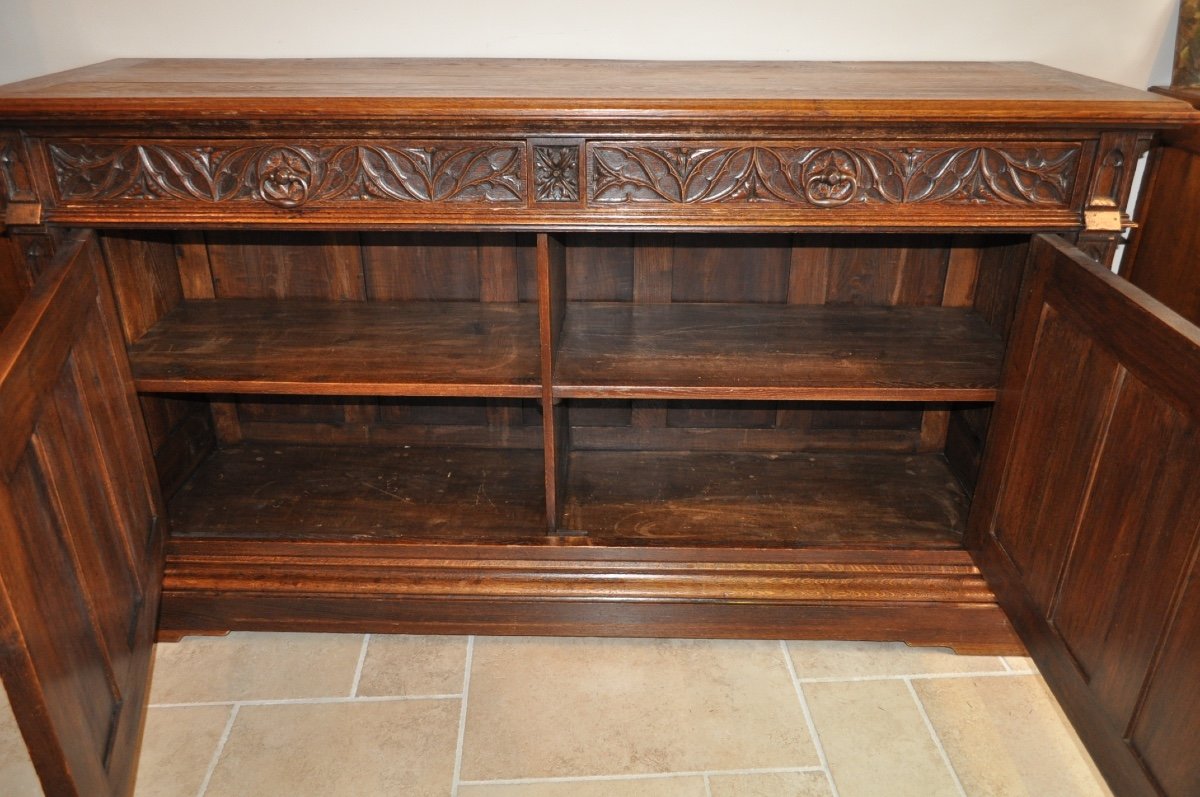 Large Old Buffet In Solid Oak In Gothic Renaissance Style, 19th Century Sideboard-photo-3