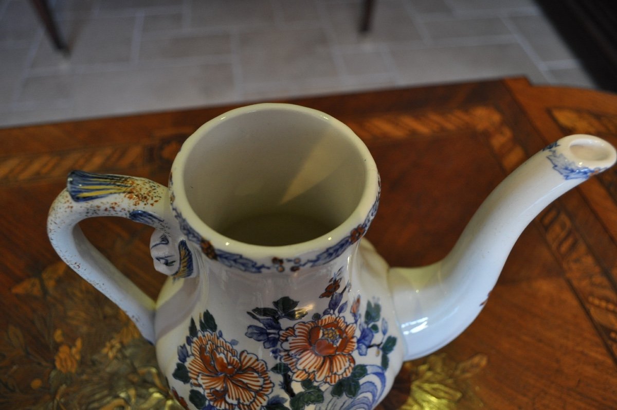 Coffee Pot Or Teapot And Milk Jug In Gien Earthenware Rooster And Peony Decor Coffee Tea Service-photo-1