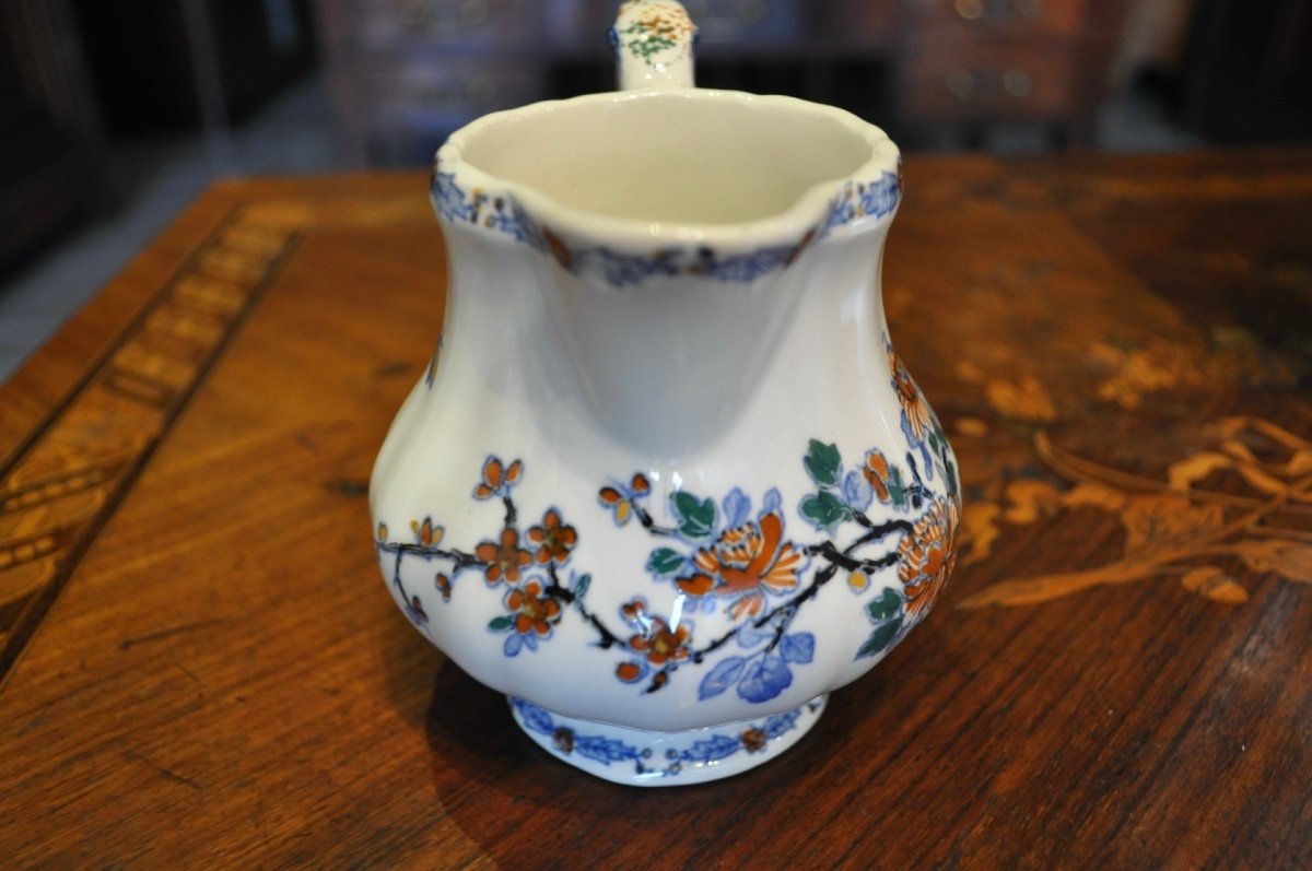 Coffee Pot Or Teapot And Milk Jug In Gien Earthenware Rooster And Peony Decor Coffee Tea Service-photo-4