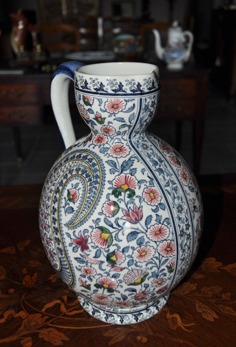 Cider Pitcher In Gien Earthenware Paisley Pattern Decor-photo-3