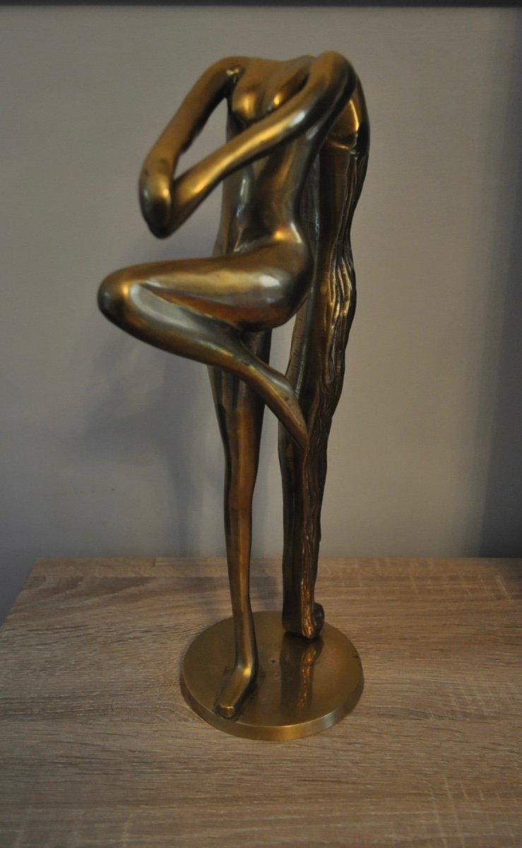 Sculpture Statuette En Bronze " Femme Nue à La Grande Chevelure " Année 60 - 70-photo-3