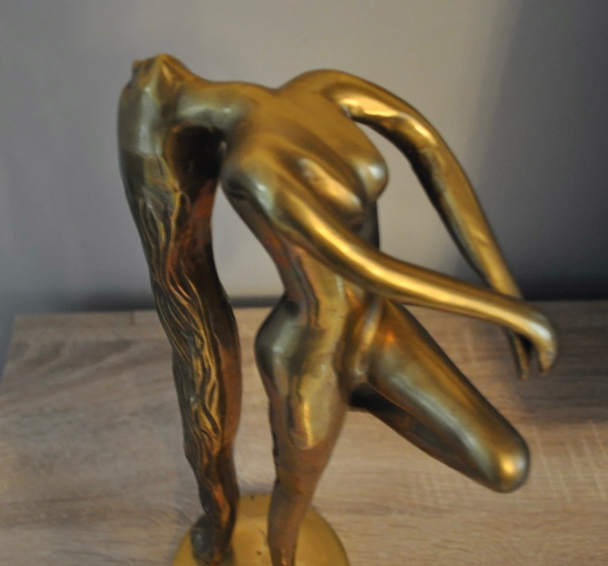 Sculpture Statuette En Bronze " Femme Nue à La Grande Chevelure " Année 60 - 70-photo-2