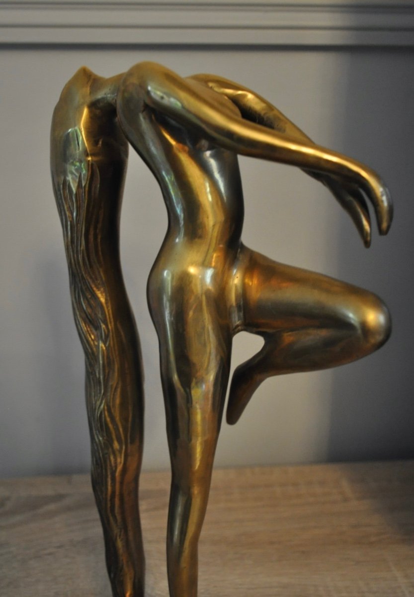 Sculpture Statuette En Bronze " Femme Nue à La Grande Chevelure " Année 60 - 70-photo-4