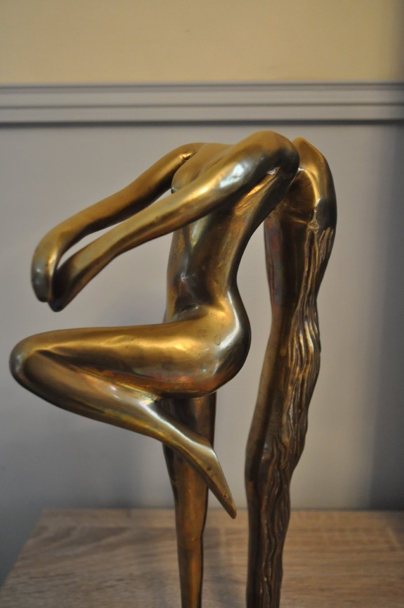 Sculpture Statuette En Bronze " Femme Nue à La Grande Chevelure " Année 60 - 70-photo-5