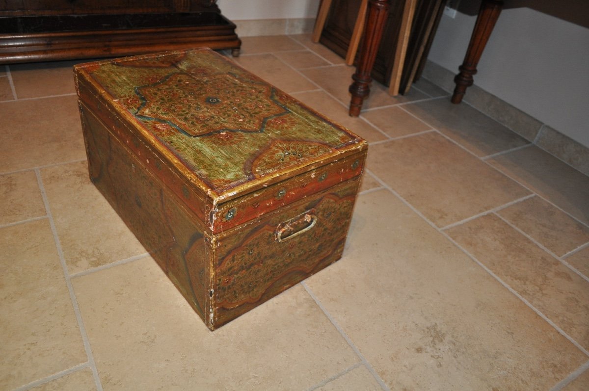 Oriental Public Writer's Chest Or Box In Painted Wood Late 19th Century Turkey Anatolia-photo-2